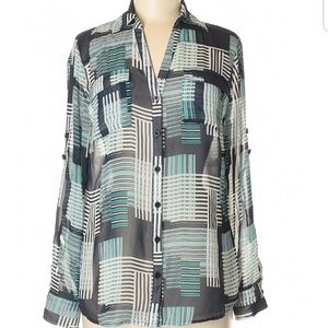 NY&C Blue Plaid Sheer Button up Shirt Size M.